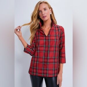 NWT Tuckernuck Royal Stewart Tartan Margot Top Red Plaid Long Sleeve Blouse xxl